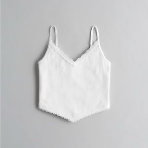Hollister White Lace Trim Bandana Hem Crop Cami